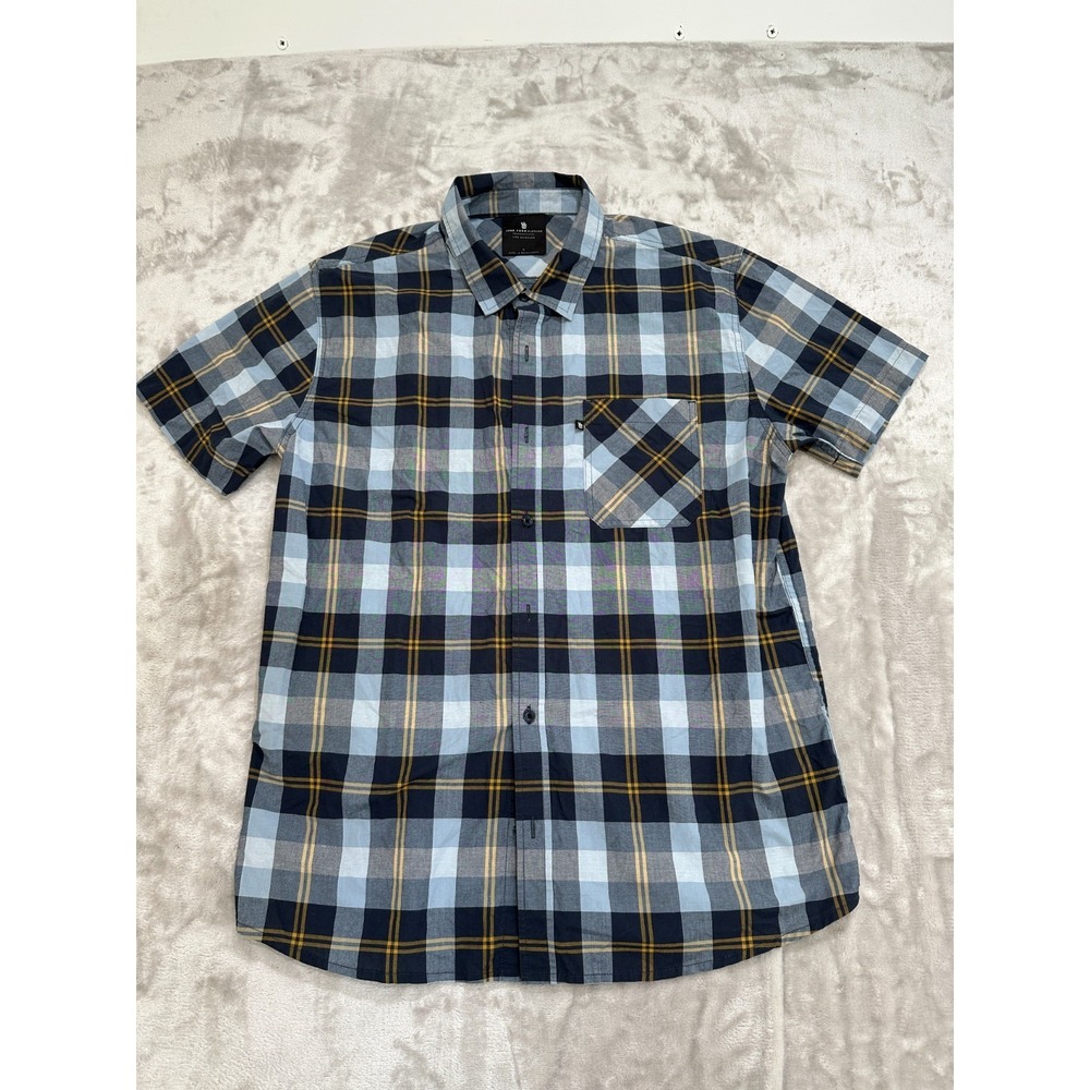Junk Food Clothing Button Up Shirt Men's Size Large Plaid Pocket Short Sleeve‎